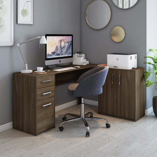 Escrivaninha Home Office Denver Luxo 2 Portas 3 Gavetas