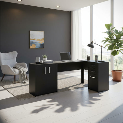 Escrivaninha Home Office Denver Luxo 2 Portas 3 Gavetas
