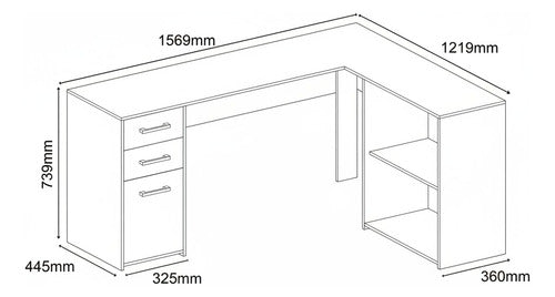 Escrivaninha Home Office Denver Luxo 2 Portas 3 Gavetas