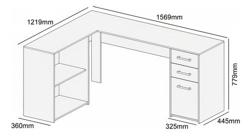 Escrivaninha Home Office Denver Luxo 2 Portas 3 Gavetas