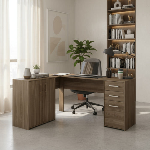 Escrivaninha Home Office Denver Luxo 2 Portas 3 Gavetas